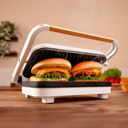 Parrilla eléctrica Cecotec Rock?nGrill 1200 Wood 1300W Revestimiento Piedra RockStone Asa Madera