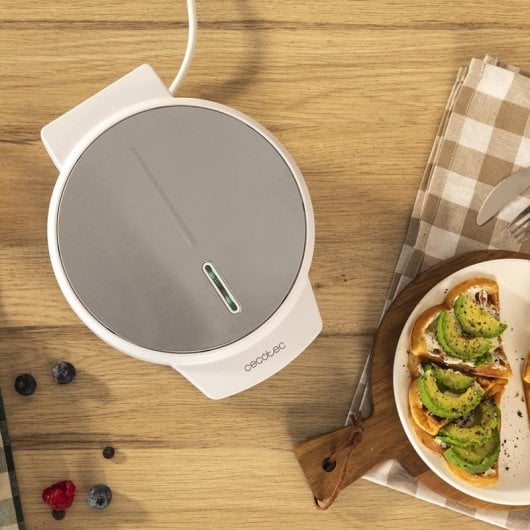 Gaufrier rond Cecotec Fun Gofrestone 1000 W en acier inoxydable avec plaque antiadhésive de 19 cm