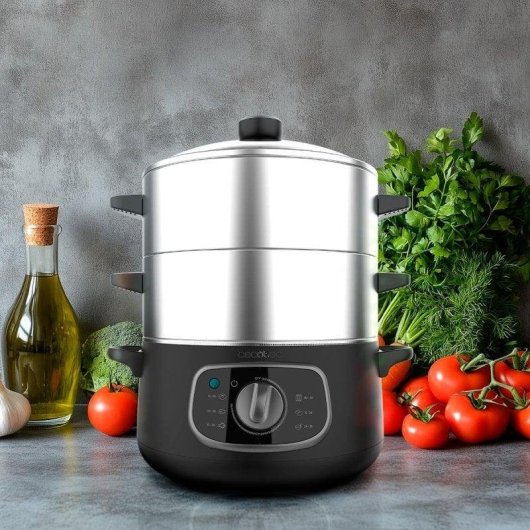Vapeur électrique Cecotec Vapovita SteelPot 1300W 10L Inox 3 récipients
