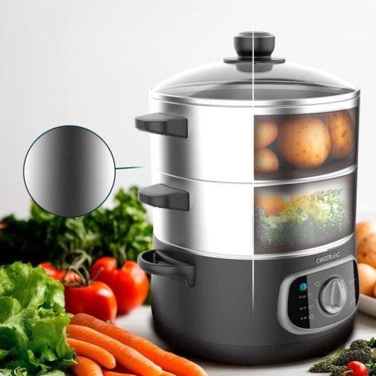 Vapeur électrique Cecotec Vapovita SteelPot 1300W 10L Inox 3 récipients