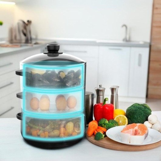 Vapeur électrique Cecotec Vapovita SteelPot 1300W 10L Inox 3 récipients
