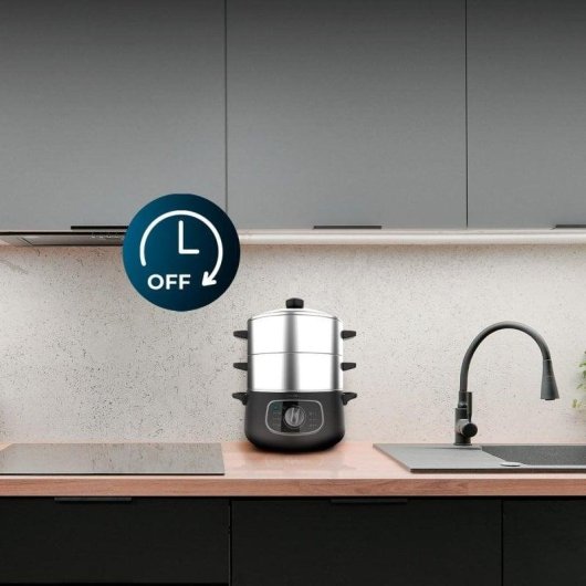 Vapeur électrique Cecotec Vapovita SteelPot 1300W 10L Inox 3 récipients