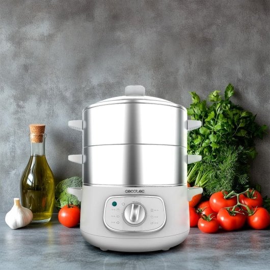 Vaporera eléctrica Cecotec Vapovita SteelPot 1300W 10L acero inoxidable 3 recipientes