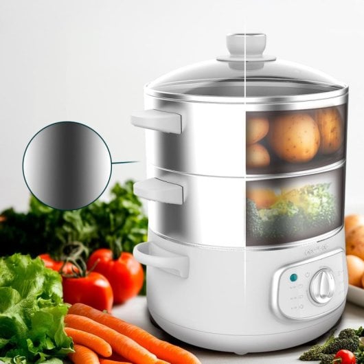 Vaporera eléctrica Cecotec Vapovita SteelPot 1300W 10L acero inoxidable 3 recipientes