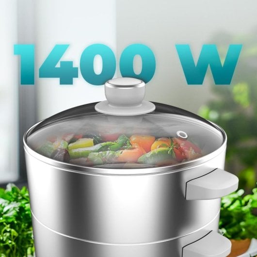 Vaporera eléctrica Cecotec Vapovita SteelPot 1300W 10L acero inoxidable 3 recipientes