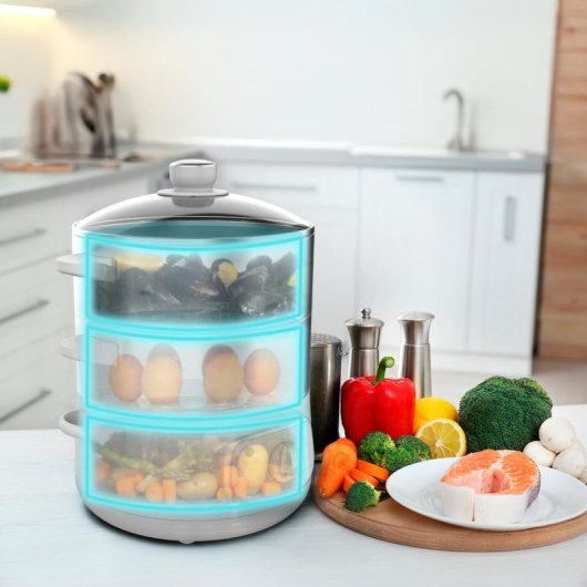 Vaporera eléctrica Cecotec Vapovita SteelPot 1300W 10L acero inoxidable 3 recipientes