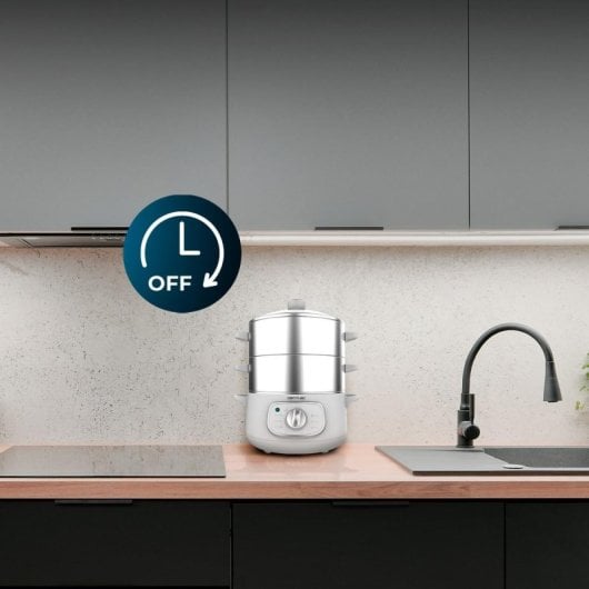 Vaporera eléctrica Cecotec Vapovita SteelPot 1300W 10L acero inoxidable 3 recipientes