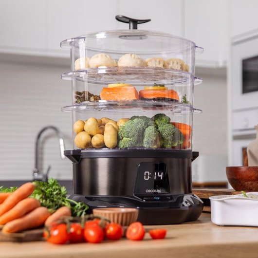 Vaporera Cecotec Vapovita 3000 Pro 1000W Control Digital 1L Capacidad Acero Inoxidable
