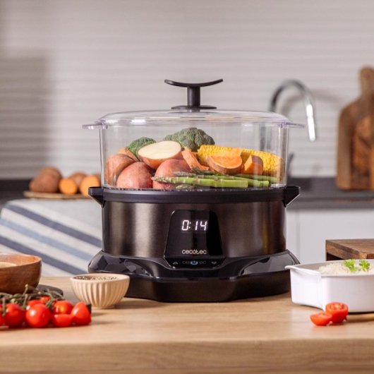 Vaporera Cecotec Vapovita 3000 Pro 1000W Control Digital 1L Capacidad Acero Inoxidable