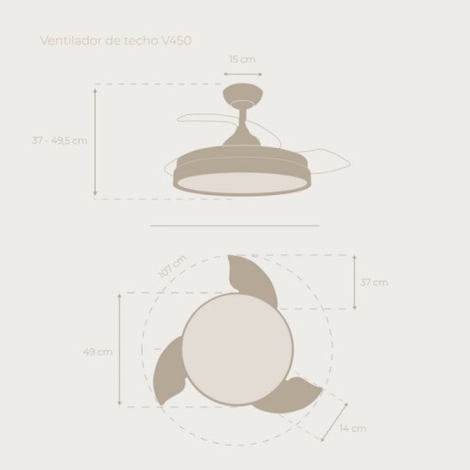 Ventilador de Techo Evvo Home V450 Invisible 40W Blanco LED 6 Velocidades Aspas Retráctiles