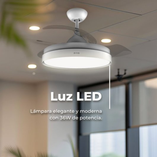 Ventilador de Techo Evvo Home V450 Invisible 40W Blanco LED 6 Velocidades Aspas Retráctiles