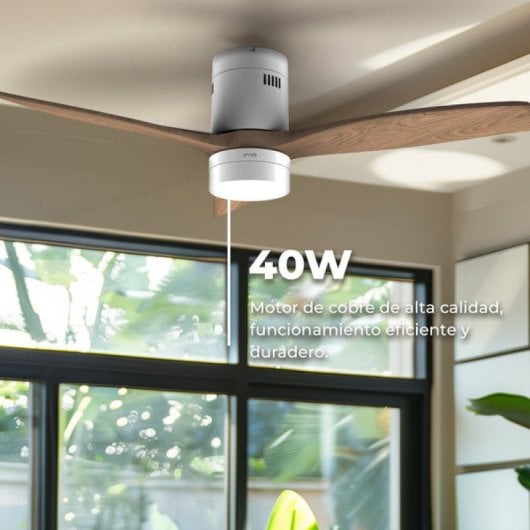 Ventilador de Techo EVVO V550 Wood Wifi Gris Lacado/Madera LED 40W 132cm 6 Velocidades WiFi Resistente Agua