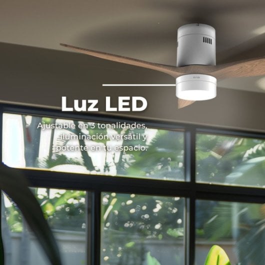 Ventilador de Techo EVVO V550 Wood Wifi Gris Lacado/Madera LED 40W 132cm 6 Velocidades WiFi Resistente Agua