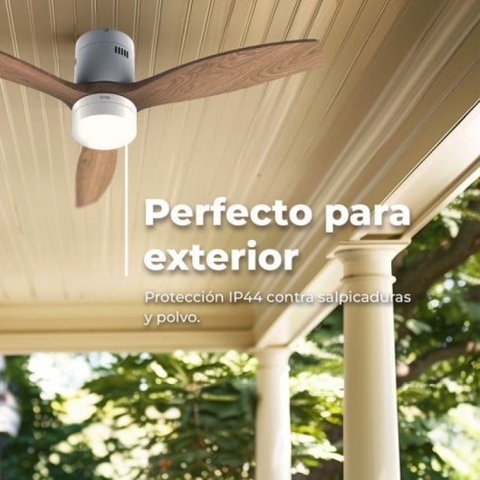 Ventilador de Techo EVVO V550 Wood Wifi Gris Lacado/Madera LED 40W 132cm 6 Velocidades WiFi Resistente Agua