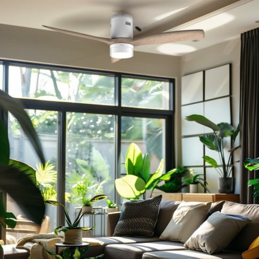 Ventilador techo Evvo V551 40W madera WiFi Smart Life luz LED 3 aspas 132cm