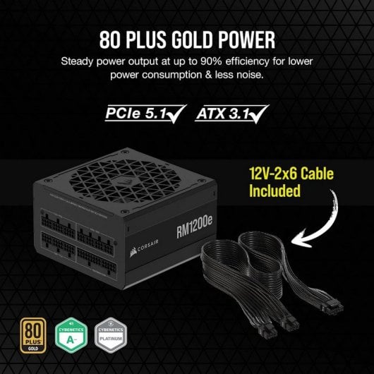 Corsair RMe Series RM1200e ATX 3.1 PCIe 5.1 1200W Cybenetics 80 Plus Gold Modular