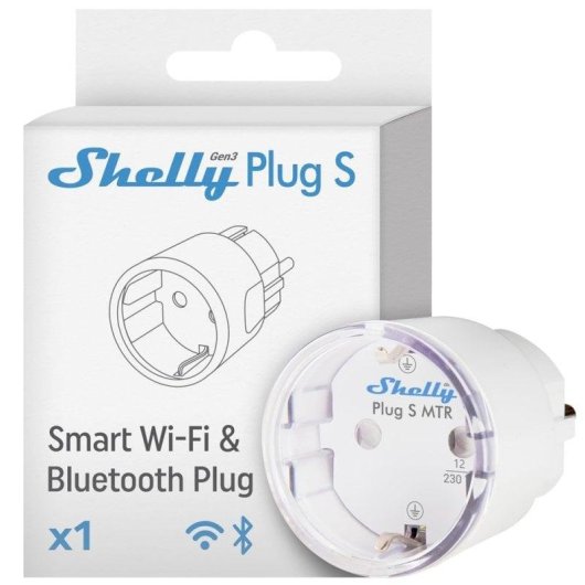 Tomada Inteligente Shelly Plug S MTR Gen3 Wi-Fi Bluetooth Controle por voz e Estatísticas de consumo