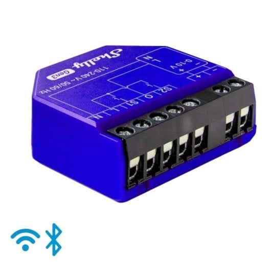 Relais Wi-Fi Shelly Dimmer 0/1-10V PM Gen3 Wi-Fi Bluetooth Contrôle de l’éclairage, volets et ventilation, Suivi de l’énergie, Programmation intelligente