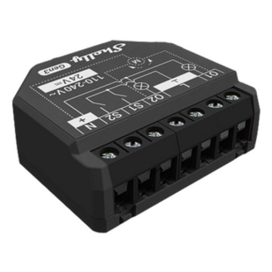 Interrupteur intelligent Wi-Fi Shelly 2P, noir, sans fil, 10 A, 110-240 V