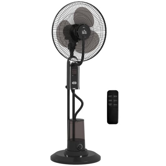 Homcom Ventilador Nebulizador 75 W Temporizador Tanque 3.2L 44.5cm Negro
