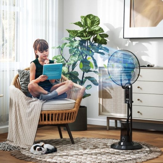Homcom Ventilador Nebulizador 75 W Temporizador Tanque 3.2L 44.5cm Negro