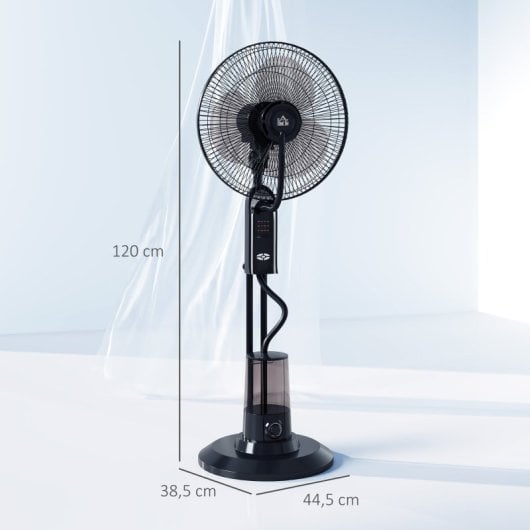 Homcom Ventilador Nebulizador 75 W Temporizador Tanque 3.2L 44.5cm Negro