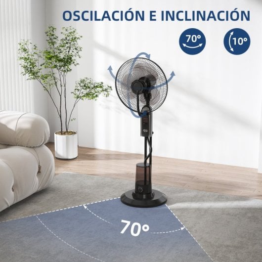 Homcom Ventilador Nebulizador 75 W Temporizador Tanque 3.2L 44.5cm Negro