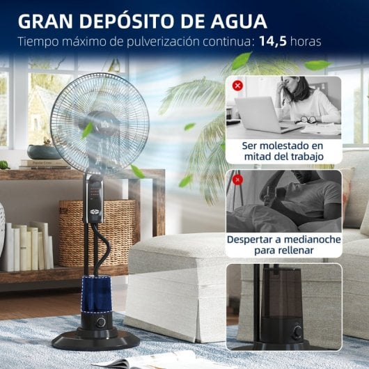 Homcom Ventilador Nebulizador 75 W Temporizador Tanque 3.2L 44.5cm Negro