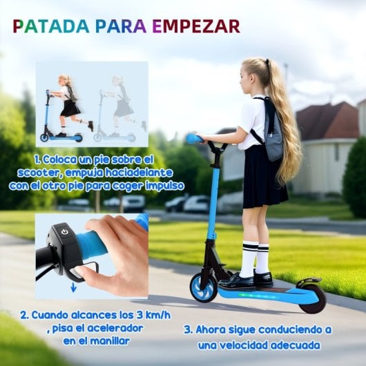 Sportnow Patinete Eléctrico Plegable Motor 120 W Autonomía 6 Km Max 10 Km/h Azul