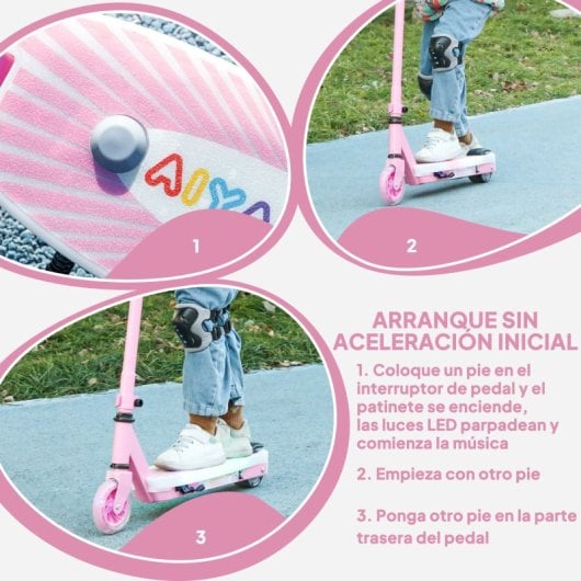 Aiyaplay Patinete Eléctrico Para Niños De 4-7 Años Max. 6 Km/h Rosa