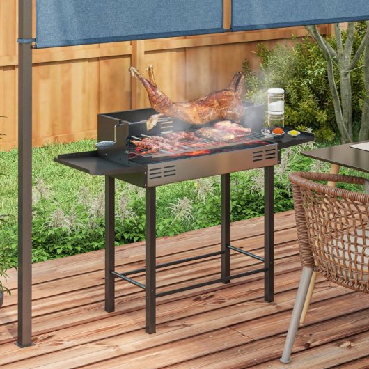 Outsunny Barbacoa De Carbón Portátil Con Pincho Giratorio Estantes Negro