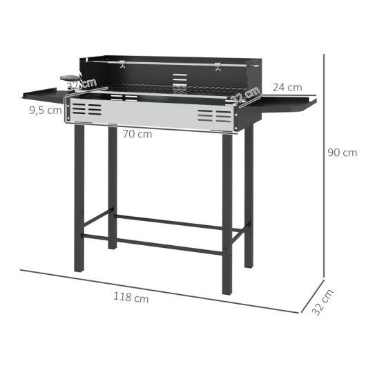Outsunny Barbacoa De Carbón Portátil Con Pincho Giratorio Estantes Negro