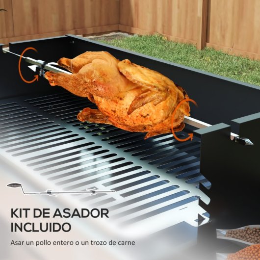Outsunny Barbacoa De Carbón Portátil Con Pincho Giratorio Estantes Negro