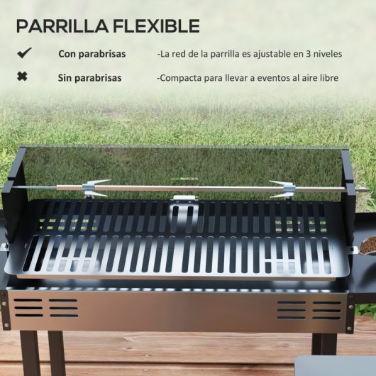 Outsunny Barbacoa De Carbón Portátil Con Pincho Giratorio Estantes Negro