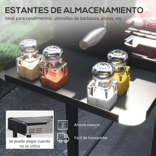 Outsunny Barbacoa De Carbón Portátil Con Pincho Giratorio Estantes Negro