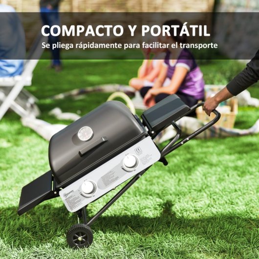 Outsunny Grelhador a Gás Com 2 Queimadores De Aço Inoxidável 2,8 Kw Com Rodas
