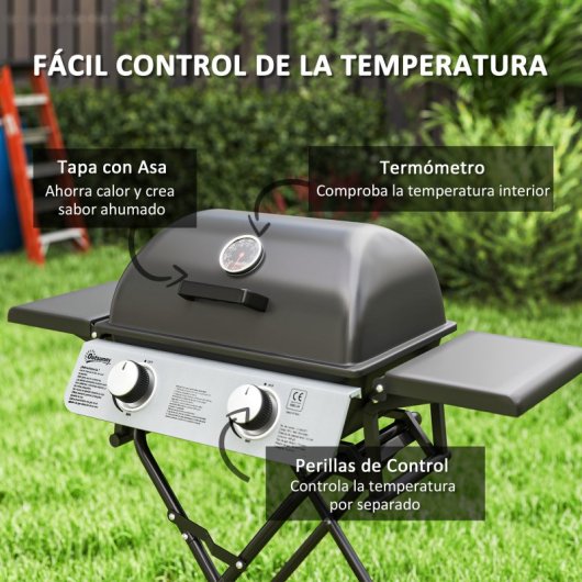 Outsunny Grelhador a Gás Com 2 Queimadores De Aço Inoxidável 2,8 Kw Com Rodas