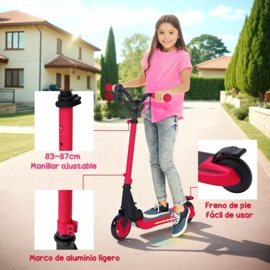 Sportnow Patinete Eléctrico Plegable Motor 120 W Autonomía 6 Km Max 10 Km/h Rojo