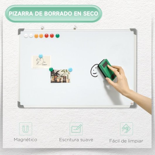 Homcom Pizarra Magnética Con Marco De Aleación Aluminio 90x60 Cm Borrado En Seco