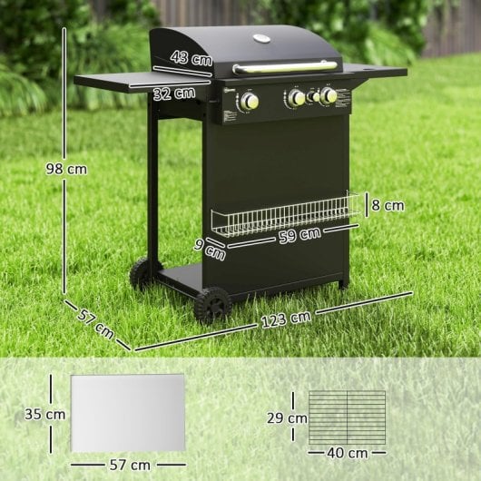 Outsunny Barbacoa De Gas Con 3+1 Quemadores 8,5 Kw Termómetro Mesa Lateral Negro