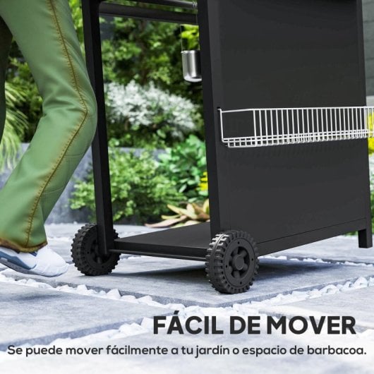 Outsunny Barbacoa De Gas Con 3+1 Quemadores 8,5 Kw Termómetro Mesa Lateral Negro