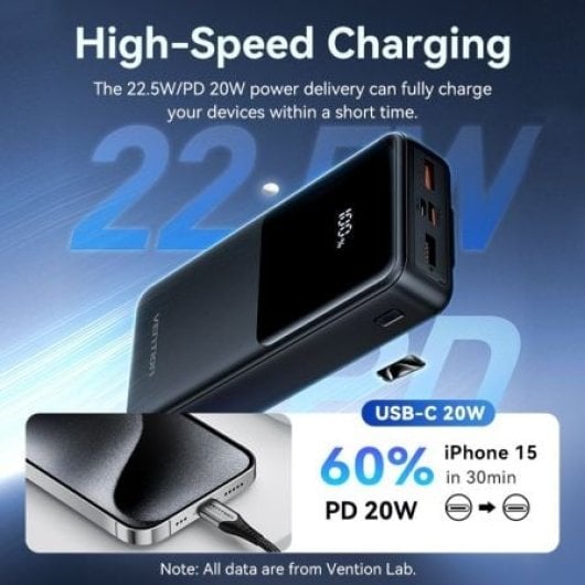 Vention FHPB0 Powerbank 20000mAh 22.5W Negra USB-A/C/Lightning/Micro-USB