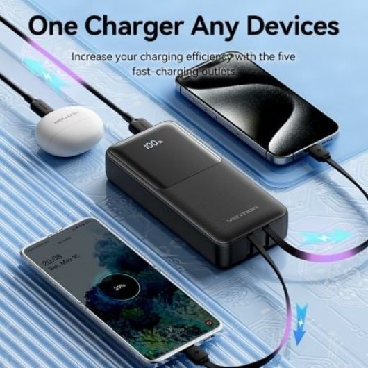 Vention FHPB0 Powerbank 20000mAh 22.5W Negra USB-A/C/Lightning/Micro-USB