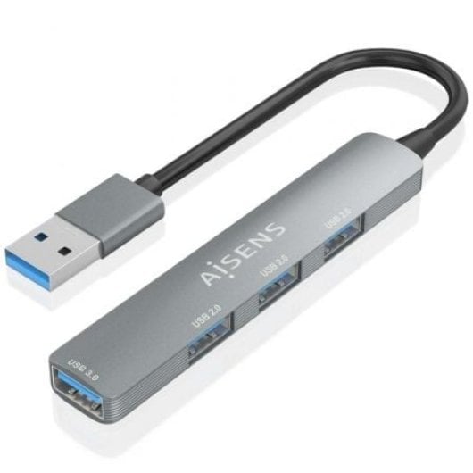 AISENS A106-0859 Hub USB 3.0 Aluminio 1xUSB3.0+3xUSB2.0 10cm Gris PC