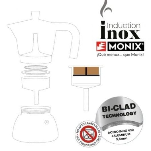 Monix Induction Inox M863009 Cafetera Italiana 9 Tazas Negra