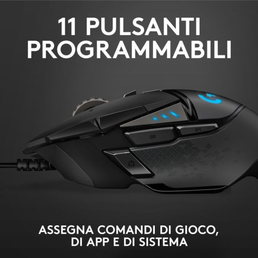 Mouse da gioco Logitech G502 Hero - Sensore Hero avanzato per precisione e reattività - 11 pulsanti programmabili - Comfort ergonomico per sessioni intense - Compatibile con tutti i sistemi operativi
