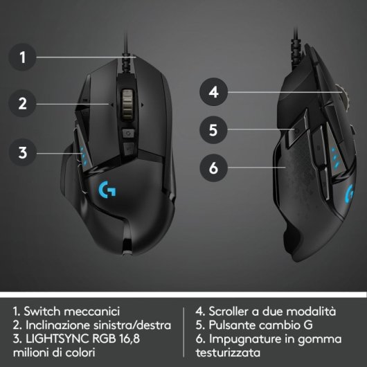 Mouse da gioco Logitech G502 Hero - Sensore Hero avanzato per precisione e reattività - 11 pulsanti programmabili - Comfort ergonomico per sessioni intense - Compatibile con tutti i sistemi operativi