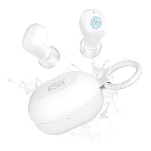 Casque sans fil Ksix Neutron, USB-C, design compact, mousqueton, autonomie 4 h + 16 h, appels, blanc