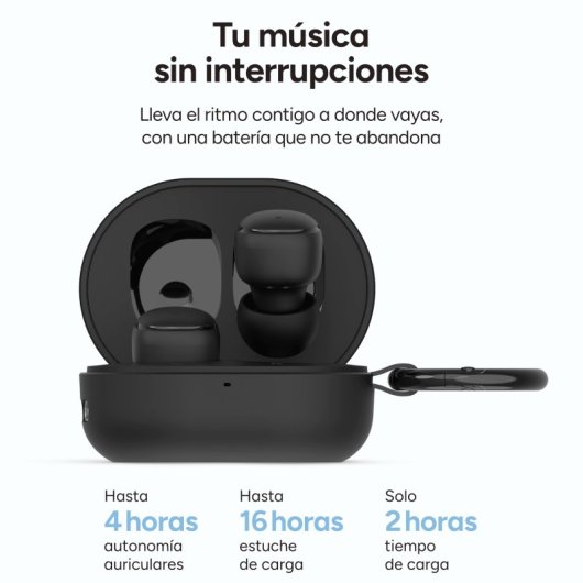 Casque sans fil Ksix Neutron, USB-C, design compact, mousqueton, autonomie 4 h + 16 h, appels, blanc