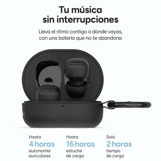 Ksix Neutron Auriculares Inalámbricos, Usb-c, Diseño Compacto, Mosquetón, 4h+16h Auto., Llamadas, Verde